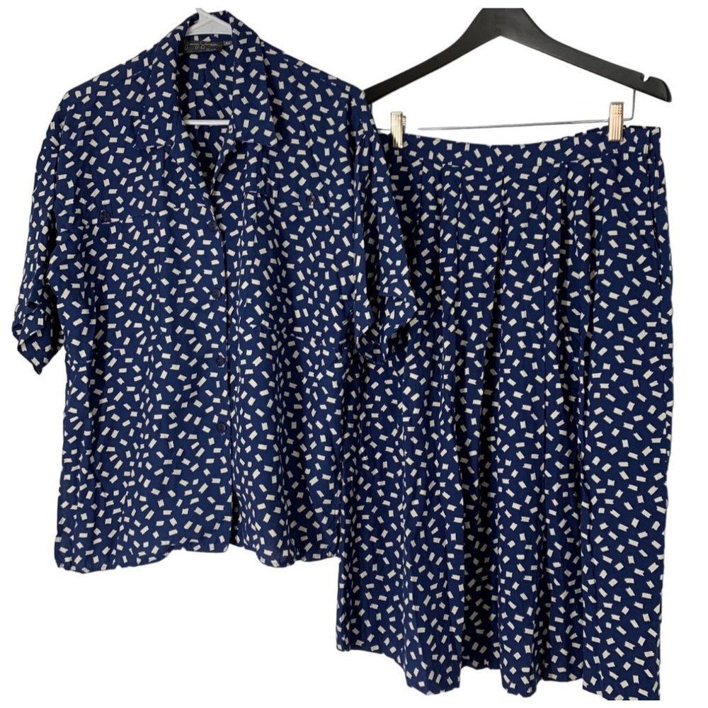Women’s 80s Vintage Jimmy Garcia Skirt Set Medium Matching 5405 Blue Midi
